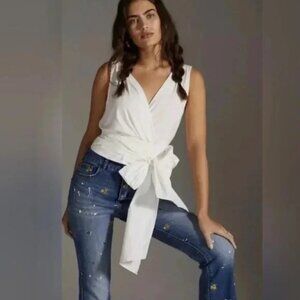 Anthropologie Sunday In Brooklyn White Wrap Style Tie Sleeveless Top 1X
